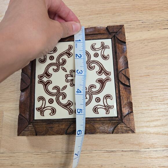 Vintage Handmade Folk Art Tile Wood  Decorative Trivet Orion Mexico Neutral - Picture 4 of 8